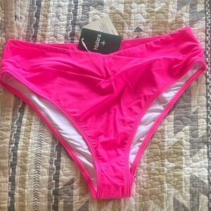Halara Women's High Waisted Cheeky Crossover Hot Pink Swim Bottom BNWT XL